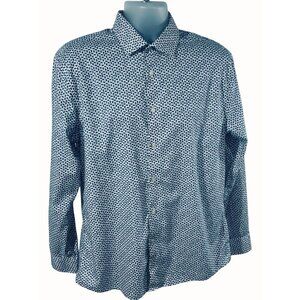 Tommy Hilfiger Mens Slim Fit Stretch Blue Paisley Long Sleeve Shirt Size Large